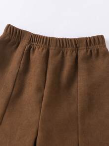 Conjunto de 2 piezas para niñas con top de manga larga estilo preppy casual con decoración de lazo y pantalones de pierna recta en color marrón vintage, para uso diario, vacaciones y regreso a la escuela en otoño/invierno - Marrón - Ver 7