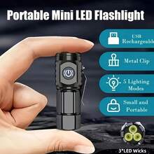Mini LED Flashlights High, Flashlights, Flashlight 5 Modes Torch, Rechargeable Flashlights Torch, Waterproof Emergencyyy Flashlights, Flash Light Accessories For Outdoor, Camping, Hiking - Black - View 2