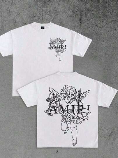 Double-Sided Digital Printed-Shirt, Angel Pattern Design, Street Style, Per Pack, Casual Soft Short Sleeve,% Cotton, 220g, Unisex RIYD