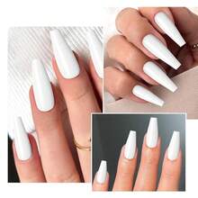 Colored Coffin Press On Nails Long Ballerina False Fake Nail Tips Full Cover Manicure Design Acrylic Nails 100pc For Women Teen FFgirls (White){Inchcolor_nameinch:InchWhiteinch} - White - 查看 8