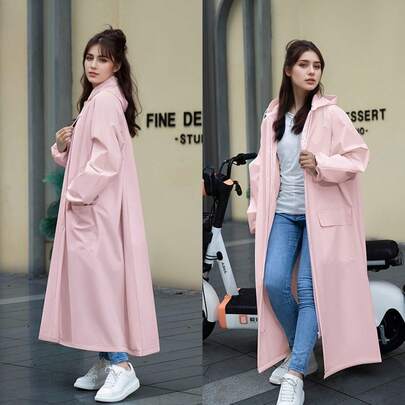 1 chiếc áo mưa nữ dày dặn có mũ trùm đầu, chống thấm nước và chắn gió toàn thân, áo khoác mưa đa năng phù hợp cho các hoạt động ngoài trời, đạp xe, du lịch, leo núi, đi học.
