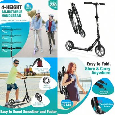 V5 Scooters For 6 Years And Up Foldable Kick Scooter 2 Wheel For Adults Teens 4 Adjustable Handlebar 200mm Big Wheels Lightweight Sports Commuter Scooter Sturdy Frame Up To 220lbs