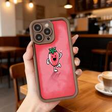 Cubierta de teléfono con borde negro y cuerpo rojo con estampado de fresa animada feliz para uso diario en cafeterías y salas de estar Aplicable a los teléfonos de la serie Apple y Galaxy - Blanco - Ver 4