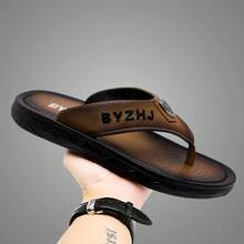 Men's Spring To Summer Thick Bottom Leather Outdoor Slippers Couple Retro Soft Bottom Beach Flip Flops - Brown - View 12