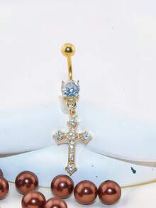 1 pieza Elegante anillo de ombligo de plata chapada, oro y circonita cúbica, adecuado para uso diario de mujeres, regalo de cumpleaños, fiesta de bar, fiesta de playa