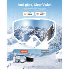 Ski Goggles, Cylindrical Lens With Orange Revo Coating, OTG Anti Fog Snow Goggles For Men Women Youth, TPU Frame & Ventilation Structure, Suitable For Skiing, Skating, Snowboarding, Cycling - framed black cylinder orange - 查看 2