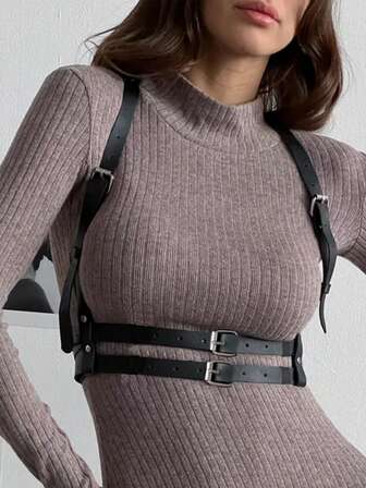 女士真皮束身胸衣，街头风束身胸衣，节日夜店必备真皮胸带