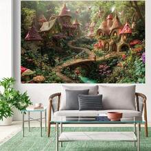 Enchanted Forest Fairy Tale Backdrop - Whimsical Cottage Scene With Vibrant Flowers & Mushrooms  Perfect For Christmas &  Holiday Decor  Polyester Material  No Electricity Needed  Multiple Sizes Available  Holiday Decor Backdrop | Enchanted  Forest Design | Durable Decor Fabric  Christmas Decorations - Multicolor - View 3