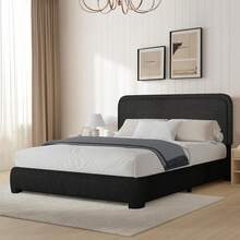Bed Frame, Upholstered Bed Frame With Headboard, Boucle Soft Bed For Bedroom, Easy Assembly, Twin/ Full/ Queen/ King/ Cal King, White/ Beige/ Black/ Rose Pink/ Light Grey/ Grey/ Green - 黑色 - 查看 1