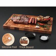 Extra Large Bamboo Cutting Board For Kitchen Heavy Duty Chopping Board With Juice Groove Serving Board Set With Holder End Grain Butcher Block Design Perfect For Food Preparation Dining And Serving Ideal For Large Families And Home Chefs Durable And -Friendly Material Measures 15.8x11.8 Inch - 棕色 - 查看 2