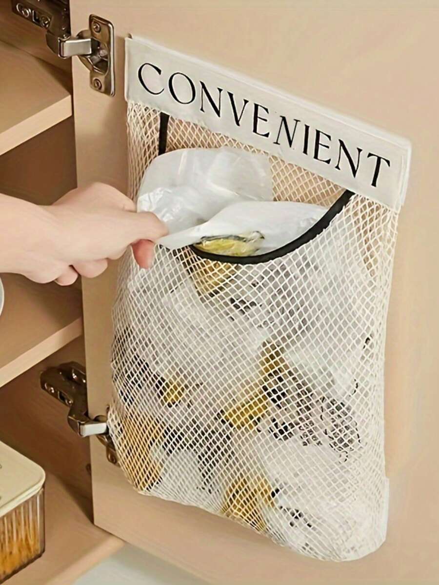 1个悬挂式网状收纳袋，采用涤纶材质，透气可水洗，可壁挂，适合整理内衣、袜子，也可作为洗衣袋、浴室收纳袋、卧室收纳袋、厨房收纳袋、衣柜收纳袋、宿舍必备衣物收纳袋、大学用品收纳袋使用。
