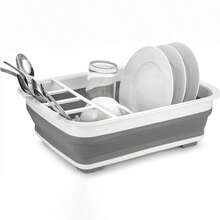 Collapsible Dish Rack For Drying Dishes, Space-Saving And Foldable Design With Versatile Removable Components, Dinnerware Storage Organizer For Small Kitchen Spaces - Xám - Xem 11