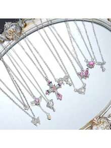 9pcs Y2K Crystal Butterfly Heart Necklace Fashion Kpop Shiny Clavicle Chain Necklaces For Women Girls New Party Gifts Jewelry