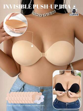 1/2 piezas Sujetador invisible con push-up de silicona de talla grande con cierre delantero, sujetador adhesivo sin tirantes, reutilizable, adecuado para vestidos de novia, vestidos, atuendos sin espalda