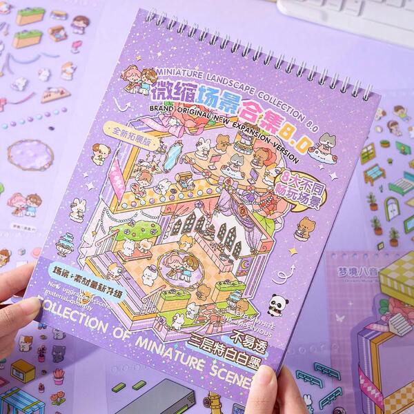 22 Stücke Melody Town Miniatur Szenen Sticker Buch, enthält 8 verschiedene Szenen & 14 Sticker Materialien, 3D Cartoon Haus DIY Landschafts Dekorations Sticker Scrapbooking Zubehör