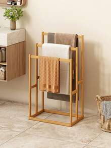 Modern Wooden Freestanding Bathroom Towel Rack - Space-Saving Floor-Standing Towel Storage Rack With Multiple Shelves, Light Brown And Brown, Ideal For Home Use, Bathroom Storage Solution | Minimalist Design | Wooden Frame, Bathroom Storage Rack And Shelving, Towel Rack - Multicolor - View 1