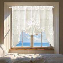 Beige Floral Lace Curtain Swag - Semi-Sheer Rod Pocket Valance For Kitchen, Bathroom, Living Room & Bedroom Half Window, Vintage Farmhouse Decor, 59x39 & 70x39 Inch Options, 1 Panel - 米色(59x39Inch) - 查看 5