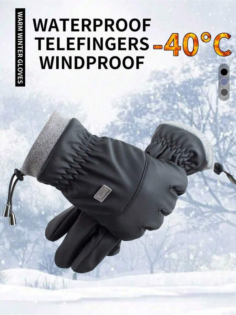 1 Pair Winter Ski Outdoor Riding Waterproof Windproof Anti-Freezing Anti-Slip Thermal Lined Thick Touchscreen Motorcycle Gloves Men Fleece Gloves Added Fluff - Multicolor - View 1