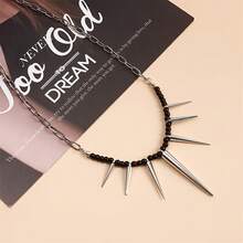 Vintage Hip Hop Spike Pendant Necklace - Fashion Alloy Gothic Rivet Beaded Chain, Bohemian Style Clavicle Choker For Party - 黑色 - 查看 5