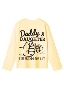 Tween Girls Graphic Print Crew Neck Long Sleeve T-Shirt, Autumn/Winter Top - Apricot - View 5
