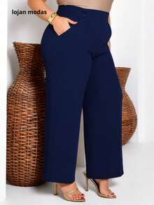 Plus Size Spring Summer Palazzo Pants - Navy Blue - View 1
