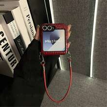Luxury Burgundy Crocodile Texture 3D Bow Phone Case With Portable Lanyard, Compatible With Samsung Galaxy Z Flip 5/6/Z Flip 6/ZFlip 7, Shockproof Back Cover - 酒紅色 - 查看 5