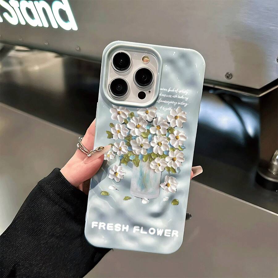 Funda para teléfono con diseño floral pintado al óleo y patrón de meteorito. Compatible con los modelos 11 al 16 Plus, Pro y Pro. Presume de un estilo elegante y lujoso, convirtiéndolo en una opción atractiva. - Colores mixtos 3 - Ver 1