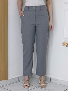 Women's Tailored Plain Trousers With Button - Maxma 6631 - 淺灰色 2 - 查看 2