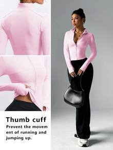 FWH Women's Fashion Yoga Outdoor Running Commuting Dating Sun Protection Essential Stretch Comfortable Back-Shaping Abdominal-Toning Slimming Fitness Retro High-End Street Elegant Sportswear Running Workout Wear Zipper Stretch Minimalist Fashion Sexy Fitted Long-Sleeve Yoga Jacket - Baby Pink - View 3