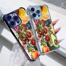 Diseño de patrón de ilustración de frutas y girasoles adecuado para fundas especiales de  16, 16e, 16 Plus, 16 Pro, 16 Pro Max,  15, 15 Plus, 15 Pro, 15 Pro Max, 14, 14 Plus, 14 Pro, 14 Pro Max, 13, 13 Pro, 13 Pro Max, 12, 12 Pro, 12 Pro Max, 11, 11 Pro Max, 7, 8, X, XS, anti-suciedad,  de moda, a prueba de golpes en las cuatro esquinas. - Colores mixtos - Ver 7
