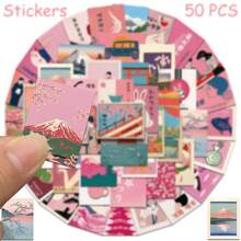 50 sztuk różowych naklejek w stylu japońskim na butelkę z wodą, japoński element z kreskówkową grafiką, wodoodporne naklejki winylowe, urocze naklejki z kreskówek na butelki z wodą, laptopa, dekoracje DIY, album ze zdjęciami, deskorolkę, etui na telefon - Różowy - Zobacz 6