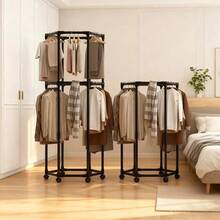6-Sided Rotating Drying Rack - Sturdy Metal Freestanding Clothes Drying Rack With Wheels, Suitable For Bedroom, Dorm, Apartment - Space-Saving Indoor Hanging And Storage Drying Rack, Laundry Accessory, Stylish Design, Durable Metal Structure