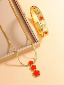 VceTd 1 Set Elegant Floral Design Stainless Steel Women Jewelry Set, Suitable For Daily Commute, Holiday Parties, Or As A Gift For Loved Ones