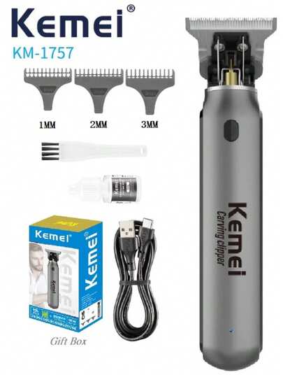 Kemei Cortadora de pelo inalámbrica profesional Kemei KM-1757 Original, potente recortadora de barba y cabello recargable para hombres
