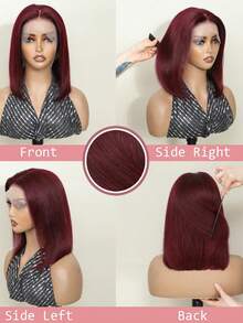 99j 酒红色波波头假发，真人发蕾丝前假发，预先拔毛，13x4 蕾丝前假发，150 密度，短款波波头前假发，无胶假发，真人发带婴儿发，14 英寸