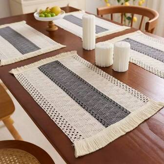4件套亚麻餐垫，波西米亚风格，餐桌装饰，适用于厨房、客厅装饰