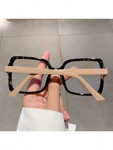 1 Pair Women's Color Block Square Frame Non-Prescription Glasses New Fashion Solid Color Decorative Frame Glasses - Màu xanh trong suốt - Xem 4