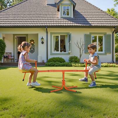 Kids Seesaw, 100 Lbs Load Capacity Per Seat, Sit And Spin Teeter Totter With 4-Prong Support Legs, Kids Outdoor Playground Equipment, Swiveling 360 Degrees Rotating For Children Aged 3+