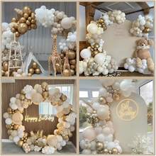 Champagne Gold Balloon Arch Set, Includes 18", 10", 5" White & Gold Metal Latex Balloons, Suitable For Boho, Neutral Tone Baby Shower, Wedding, Bridal Shower, Birthday Decor - Sandy White Metal Gold - View 6