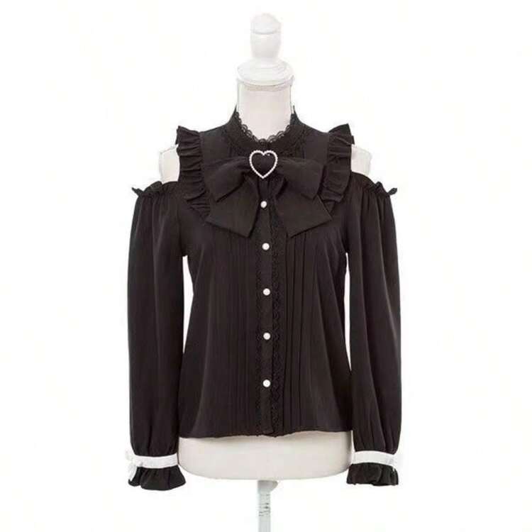 Lolita Top  Autumn Shirts With Bows, Off-The-Shoulder Designs, And Lace Trim; Vintage-Style Shirts. - màu đen - Xem 1