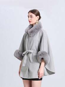 1 Stück Eleganter gestrickter Damen Schal & Cape Mantel mit Kragen & Gürtel, geeignet für Frühling, Sommer, Herbst und Winter