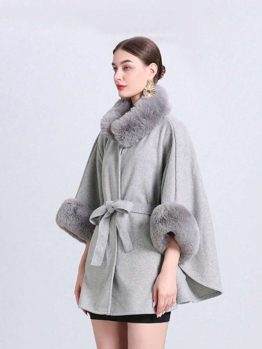 1 Stück Eleganter gestrickter Damen Schal & Cape Mantel mit Kragen & Gürtel, geeignet für Frühling, Sommer, Herbst und Winter