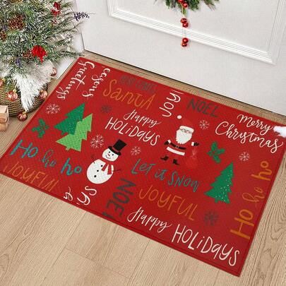 Christmas Decor Doormat 17x29 Snowman And Xmas Tree Welcome Mat Xmas Holiday Non-Slip Doormat For Entrance Floor Mat