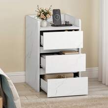 BALCONERA Bedside Table With 3 Drawers & Power Station, Nightstand End Table, Water-Resistant Storage Side Table, 35x40x59cm - - Antique White - View 2