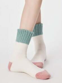 3 Pairs Women's Solid Color Thick Thermal Lined Warm Breathable Crew Socks, Cozy Socks