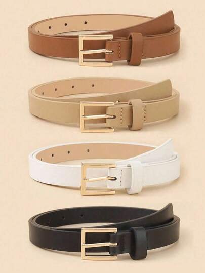 1pc Simple & Fashionable Square Buckle Waist Belt For Women, Solid Color Elegant Lady Dress Pants Belt, Retro Casual Waist Belt, College Style, Suitable For Daily Commute, Can Be Gifted Summer, School Fall, Autumn, Halloween