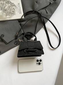 高品质口红袋，迷你方形包，新款纯色百搭手提包，女士包 - 黑色 - 查看 4