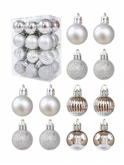 24 Pcs Silver Christmas Ball Ornaments, Xmas Tree Decorations, Holiday Party Hanging Ornaments For Wreath, Garland, And Indoor/Outdoor Trees, Silver Christmas Tree Balls, Ornaments With Pre-Strung Design, Festive Xmas Decor For Holiday Party, Wreath, Garland, Christmas Decoration Christmas Decorations Winter Room Decor Christmas Decorations Home Christmas Gifts Christmas Decor