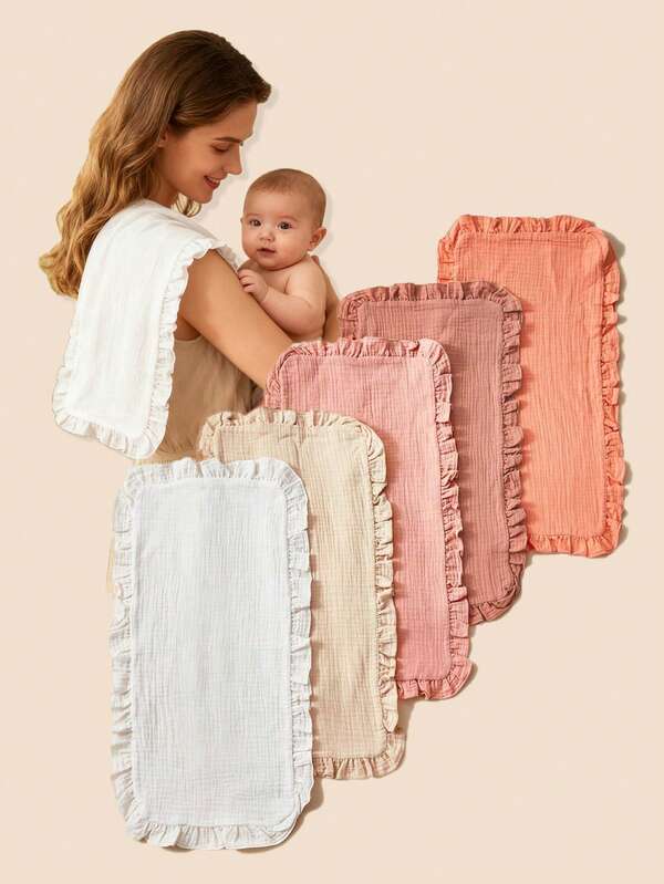 Neugeborenen Spucktücher (5 Packungen), mit einem niedlichen gerüschten Design. Sie können als Baby-Lätzchen oder Handtücher verwendet werden, sind für Jungen und Mädchen geeignet und sind ein unverzichtbares Utensil für den Babys-Alltag.