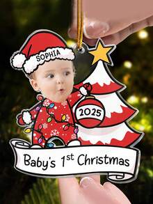 客製化造型木製裝飾品「My First Christmas」聖誕飾品，送給新手父母的聖誕禮物，聖誕裝飾，節日日曆 - 彩色 - 查看 4